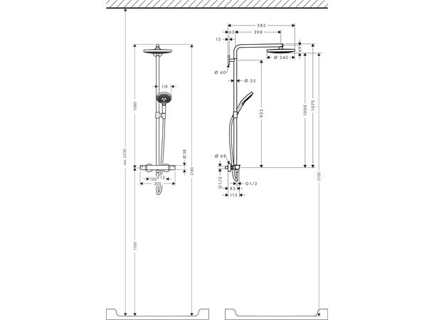 Dusjsystem Hansgrohe Raindance Select S 240 2jet Med termostat krom