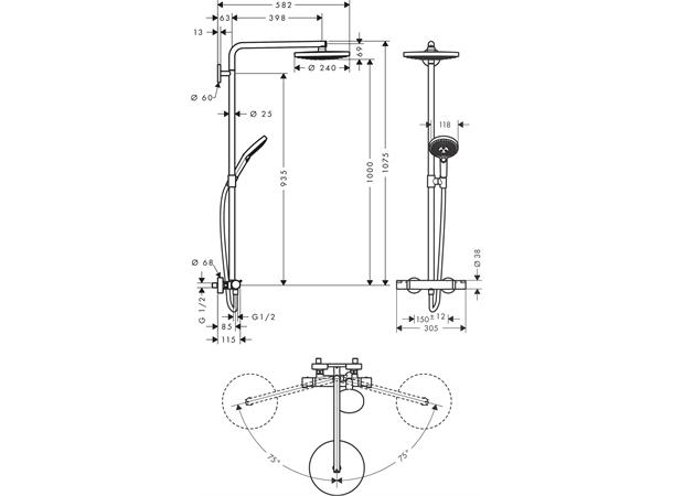 Dusjsystem Hansgrohe Raindance Select S 240 2jet Med termostat krom