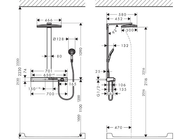 Dusjsystem Hansgrohe Rainmaker Select460 3jet Eco - Med termostat hvit/krom