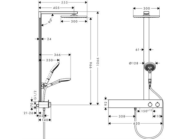 Dusjsystem Hansgrohe Raindance E 300 1-jest Med termostat krom