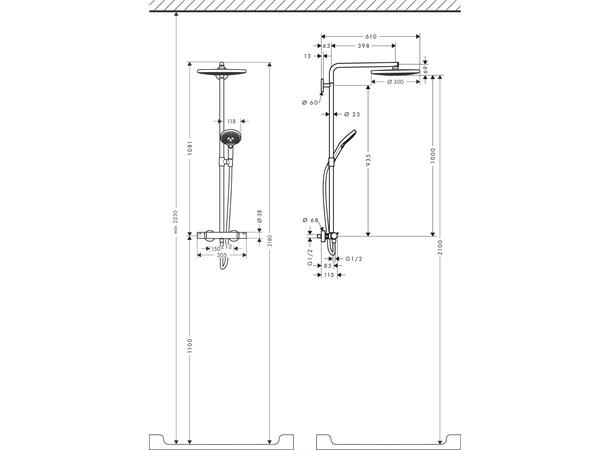 Dusjsystem Hansgrohe Raindance Select S 300 - 2jet - Med termostat - Krom