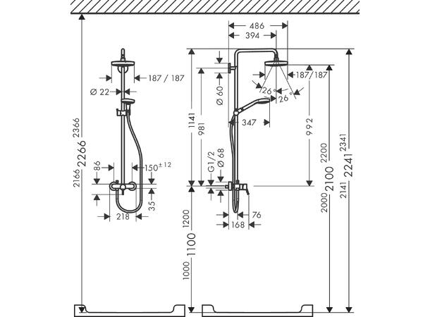 Dusjsystem Hansgrohe Croma Select E 180 2jet Hvit/krom