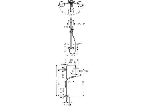 Dusjsystem Hansgrohe Croma Select E 180 2jet Hvit/krom