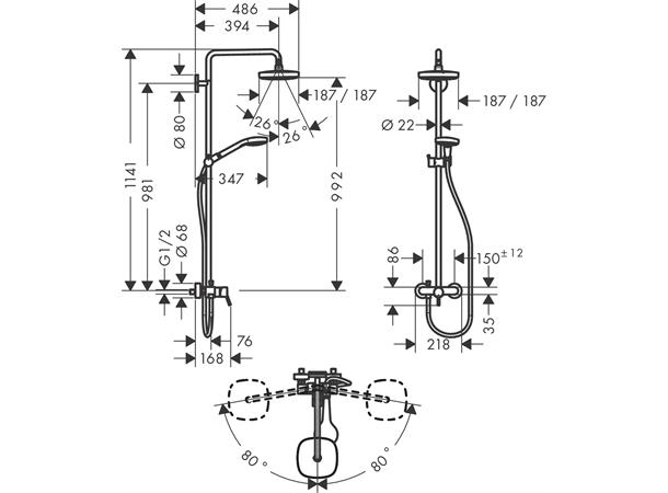 Dusjsystem Hansgrohe Croma Select E 180 2jet Hvit/krom