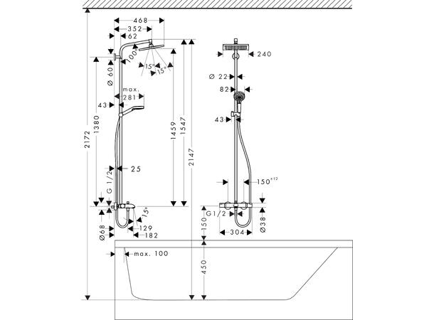 Dusjsystem Hansgrohe Crometta E 240 Med kartermostat krom