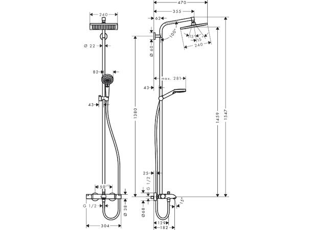 Dusjsystem Hansgrohe Crometta E 240 Med kartermostat krom