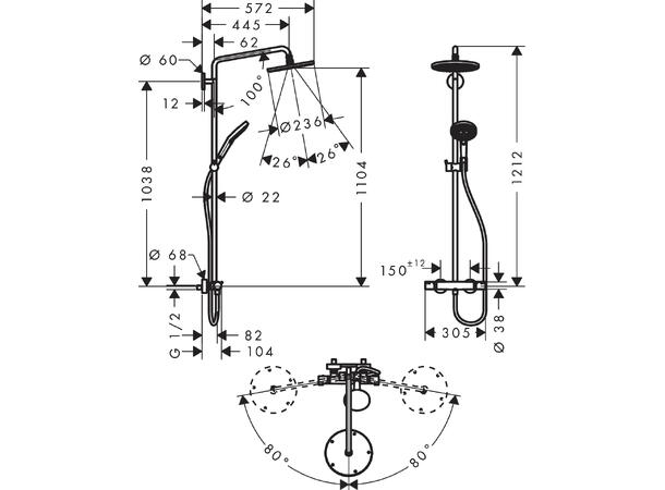 Dusjsystem Hansgrohe Raindance Select S 240 1jet Med termostat krom