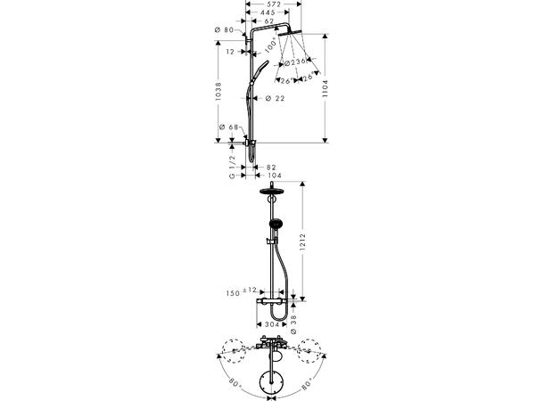 Dusjsystem Hansgrohe Raindance Select S 240 1jet Med termostat krom