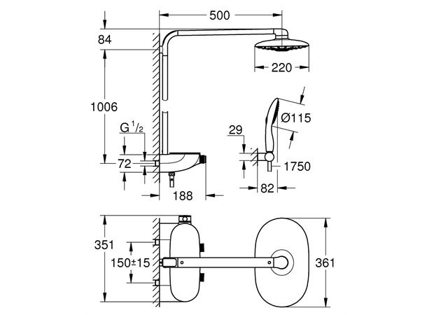 Dusjsystem Grohe Rainshower System SmartControl 360 Duo med termostat hvit