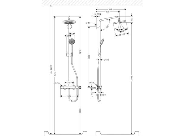 Dusjsystem Hansgrohe Croma 220 1jet Med termostat krom