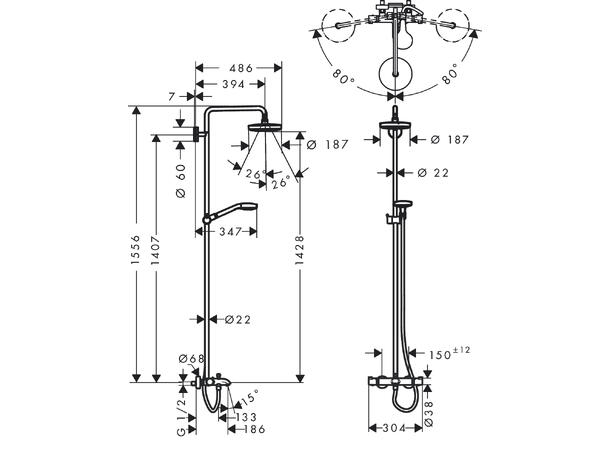 Dusjsystem Hansgrohe Croma Select S 180 2jet Med kartermostat hvit/krom