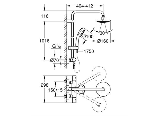 Dusjsystem Grohe New Tempesta Cosmopolitan med termostat krom