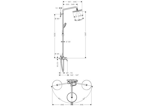 Dusjsystem Hansgrohe Croma 220 1jet Krom