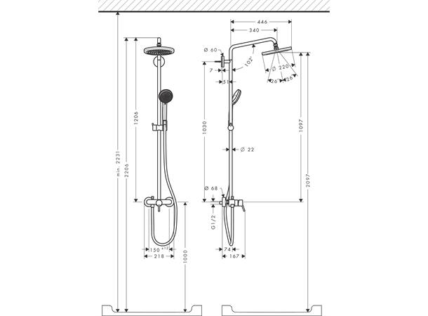 Dusjsystem Hansgrohe Croma 220 1jet Krom