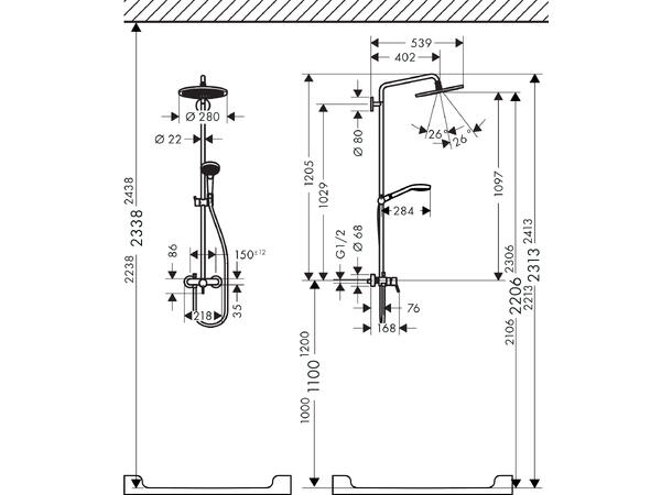 Dusjsystem Hansgrohe Croma 280 1jet Krom