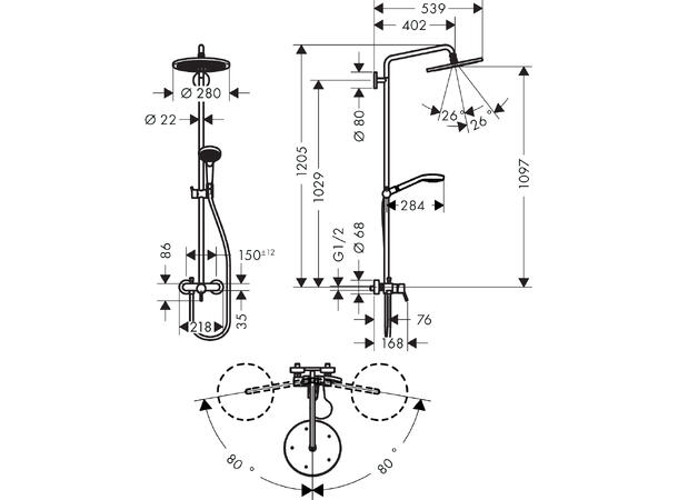 Dusjsystem Hansgrohe Croma 280 1jet Krom