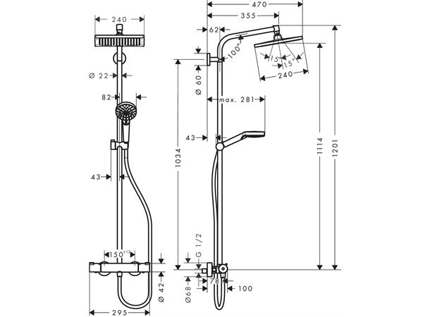 Dusjsystem Hansgrohe Crometta E 240 1jet med termostat krom