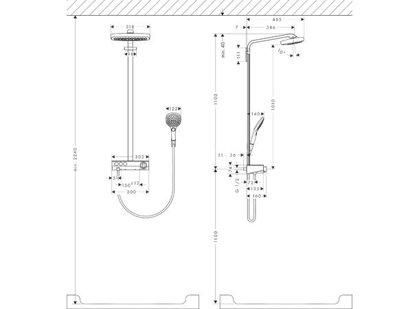 Dusjsystem Hansgrohe Raindance Select E 3jet Med termostat hvit/krom