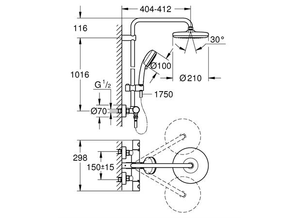 Dusjsystem Grohe New Tempesta Cosmopolitan med termostat krom