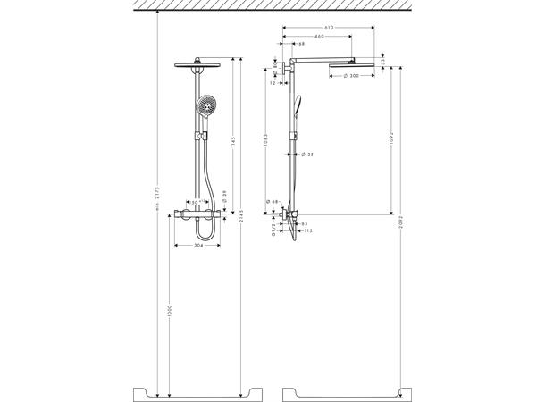 Dusjsystem Hansgrohe Raindance Select S 120 3jet Med termostat krom