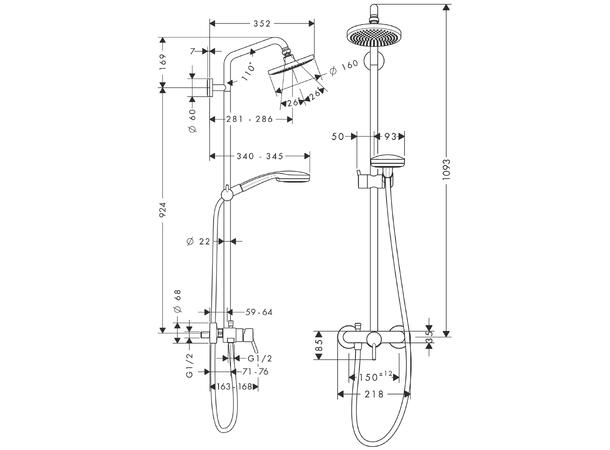 Dusjsystem Hansgrohe Raindance Select S 120 3jet Med termostat krom