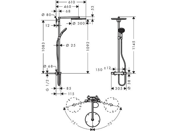 Dusjsystem Hansgrohe Raindance Select S 120 3jet Med termostat krom