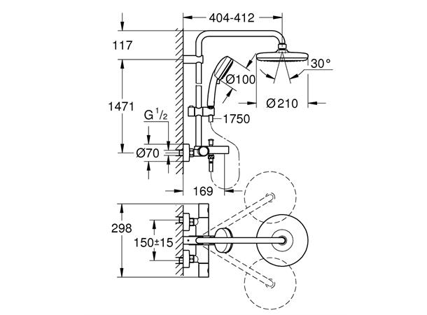 Grohe Dusjsystem New Tempesta Cosmopolian M/termostat for badekar krom