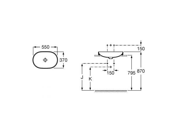 Delvis nedfe servant Roca Inspira Round 55x37 cm - Hvit