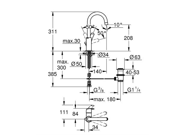 Servantbatteri Grohe Eurosmart 1/2'' L-sieze - Krom -