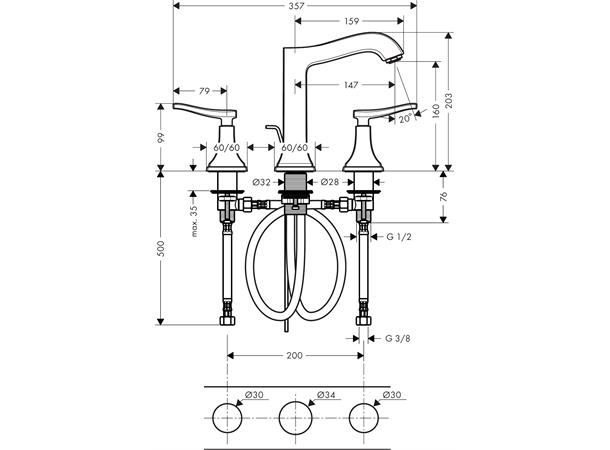 Servantbatteri Hansgrohe Metropol Classic 160 med oppløftventil - krom -