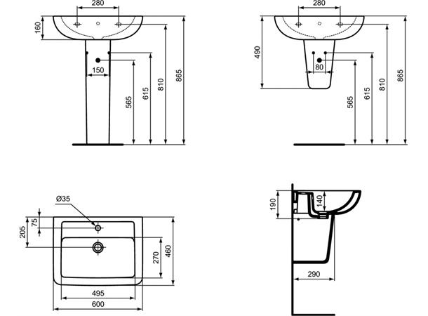 Vegghengt Servant Ideal Standard Ecco/Eurovit  65 x 46 cm