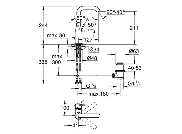 Servantbatteri Grohe Essence 1/2'' L-sieze - Rustfritt stål  -