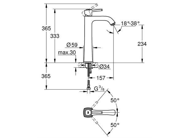 Servantbatteri Grohe Grandera DN 15 XL-size - Krom -