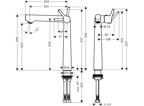 Servantbatteri Hansgrohe Talis S 250 Uten bunnventil - Krom -