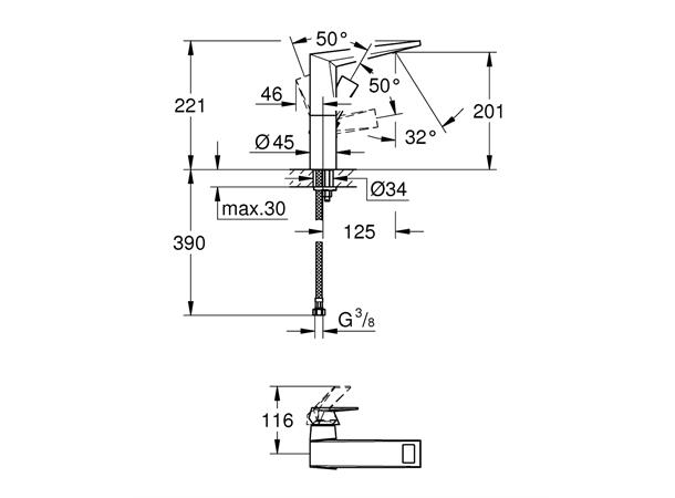 Servantbatteri Grohe Allure Brilliant 1/2'' L-sieze - Krom -