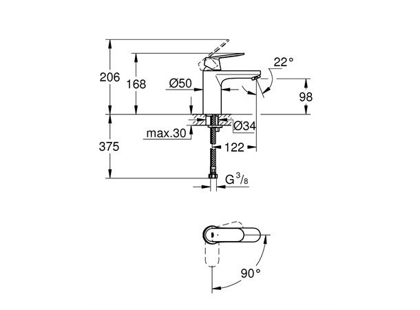 Servantbatteri Grohe Eurosmart Cosmopolitan DN 15 M-size - Krom -