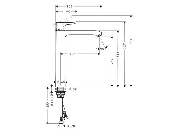 Servantbatteri Hansgrohe Metris 260 1-greps - Uten bunnventil - Krom -