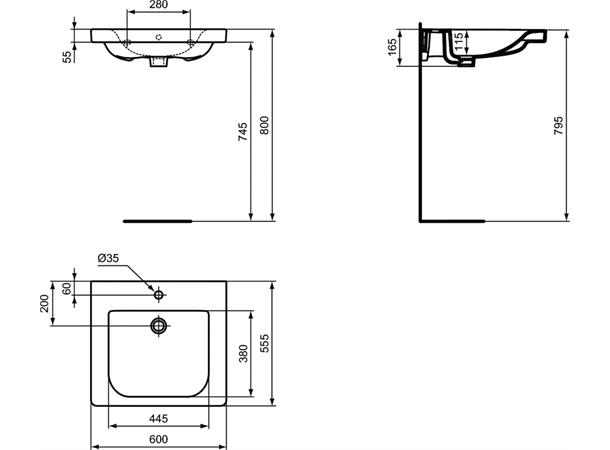 Vegghengt Servant Ideal Standard Connect Freedom 60 x 55 cm for funksjonshemmede