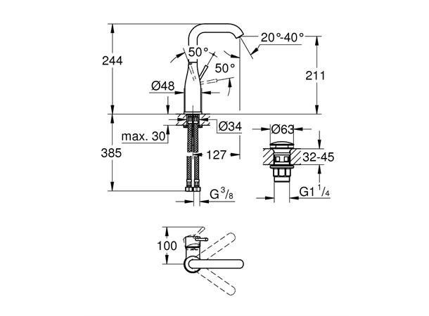 Servantbatteri Grohe Essence 1/2'' L-sieze - Krom -