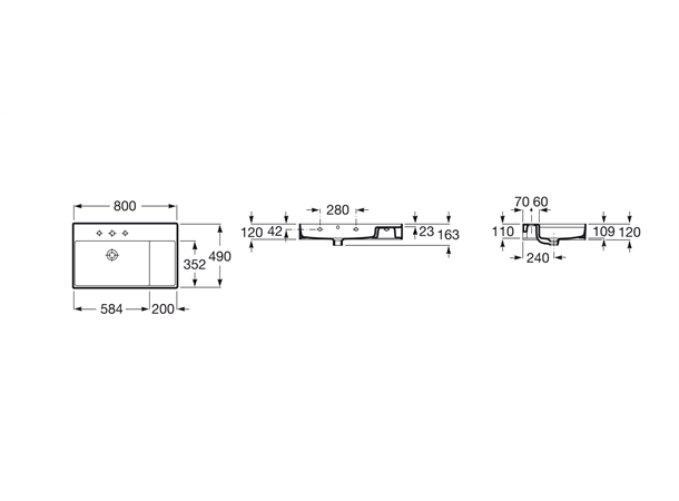 Vegghengt Servant Roca Inspira Square med benkeplate 80 x 49 cm