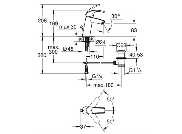 Servantbatteri Grohe Eurosmart DN 15 M-size - Krom -