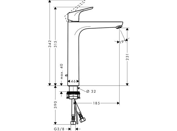 Servantbatteri Hansgrohe Focus 230 Med oppløftventil - Krom -