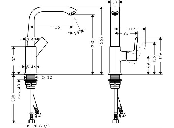 Servantbatteri Hansgrohe Metris 230 Med svingtut og push-open bunnventil