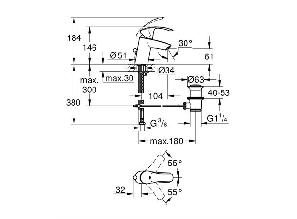 Servantbatteri Grohe Eurosmart New S-size - Krom -