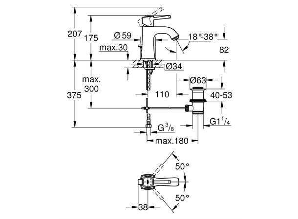 Servantbatteri Grohe Grandera DN 15 M-size - Krom/gull -