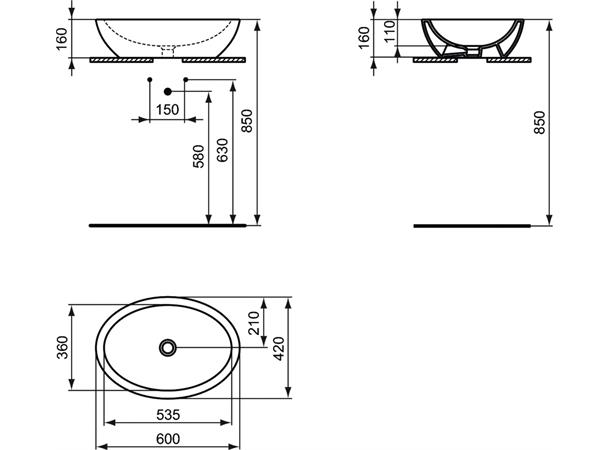 Toppmontert Servant Ideal Standard Strada 60 x 42 cm - hvit