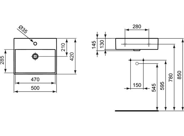 Toppmontert  Servant Ideal Standard Strada 50 x 42 cm