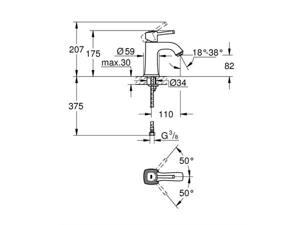 Servantbatteri Grohe Grandera DN 15 M-size - Krom/gull -