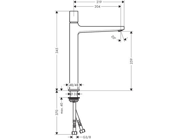 Servantbatteri Hansgrohe Metropol Select 260 Med push-open bunnventil - Krom -