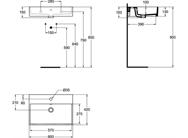 Toppmontert  Servant Ideal Standard Strada -  60 x 42 cm - Hvit